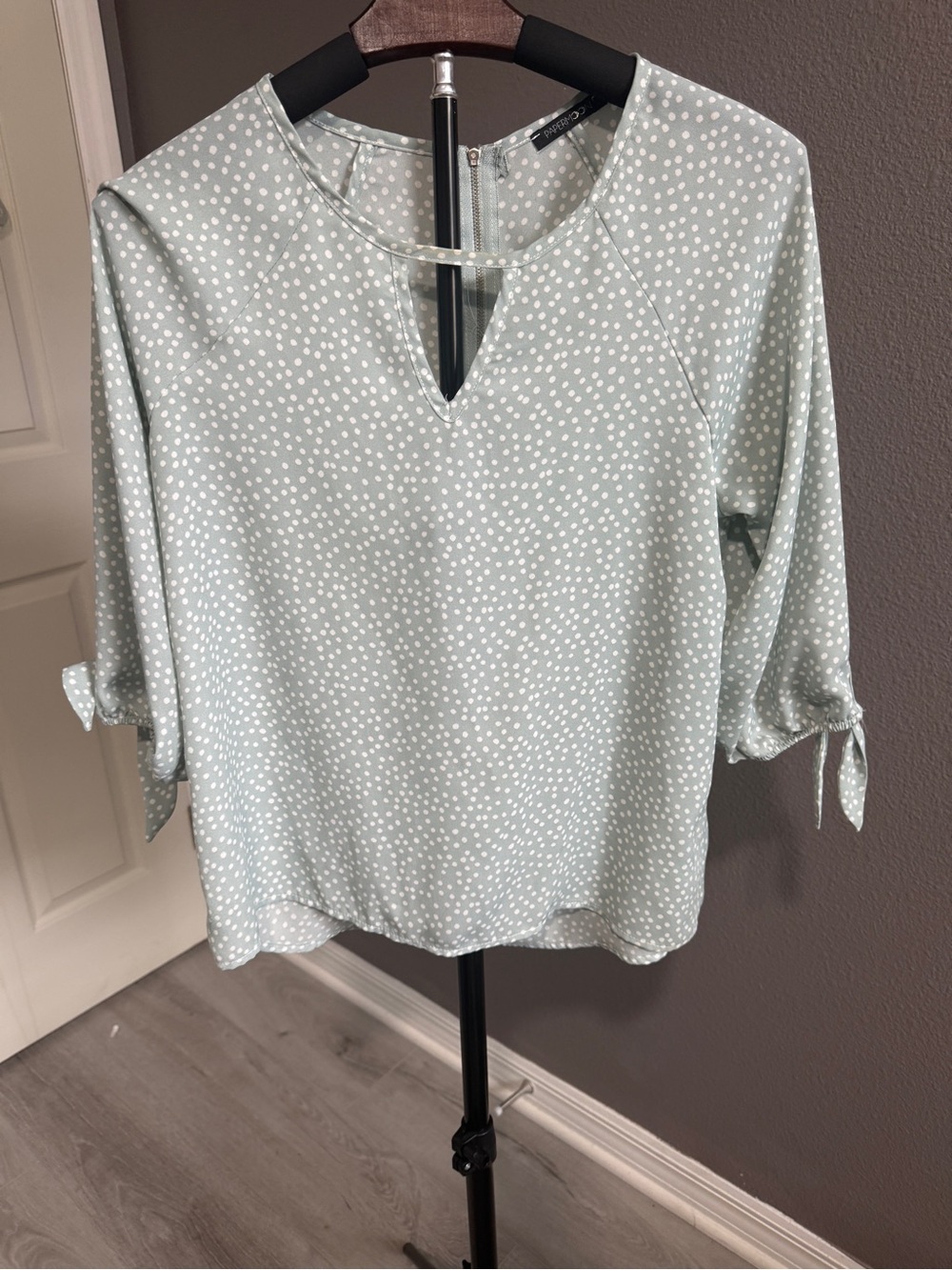 Papermoon Mint Green Polka Dot Tie-Sleeve Blouse